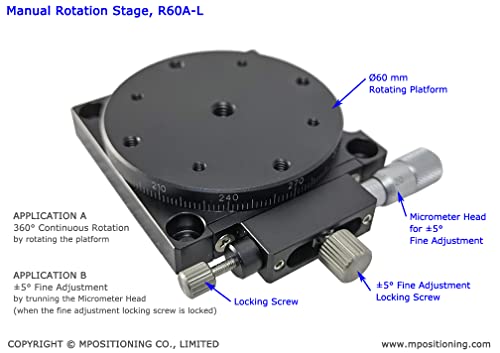 Precision Manual Rotating Table, Mpositioning R60A-L Manual Rotation Stage 60 Mm In Dia. Of Rotary Table 3 Kg Of Max Loading Micrometer In Left #TOP2
