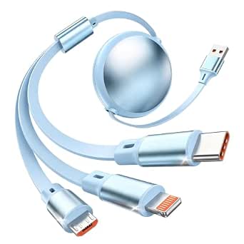 3 in 1 Multi Charging Cable, Retractable Car Charger for Multiple Devices