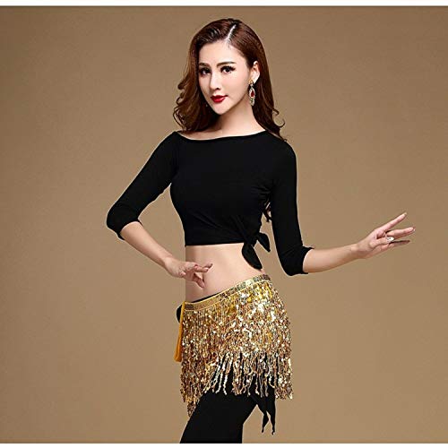Image of VRITRAZ Women's Chiffon Belly Dance Hip Scarf Waistband Belt Skirt Mixed Colors Beads and Golded Coins