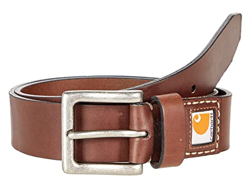 Carhartt® Saddle Leather Belt for Men – Nickle Buckle – Slide Adjustable – 100% Full Grain Leather Brown/Nickel Roller Finish 36 One Size