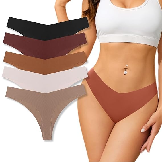 guellix Women's Cotton Blend Thong Underwear, Seamless Low Rise G-String Panties, Multicolour, Pack of 6-picture-35