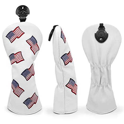 US Flag Patriotism Golf Club Head Covers White for Driver, Fairway Hybrid Woods - 4 Options - Synthetic Leather Golf Wood Head Covers Set(D/F/H), Driver Headcover, Fairway Wood Head Cover, Golf Hybrid Head Cover - Image 4