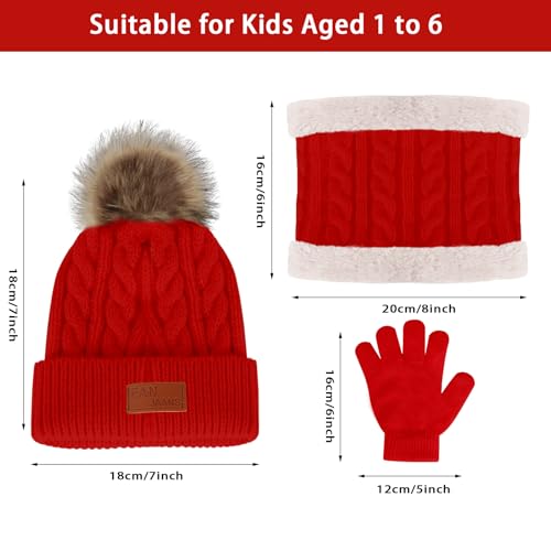 Image of Kids Hat Scarf Gloves Set, Kids Winter Beanie Hat Scarf Gloves Set with Knit Thick Warm Fleece Lined for 1-6 Years Old