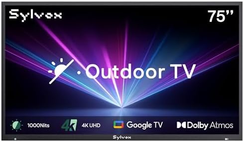 SYLVOX New 75” Outdoor TV, Anti-Glare 4K UHD HDR10, Dolby Atmos, ...