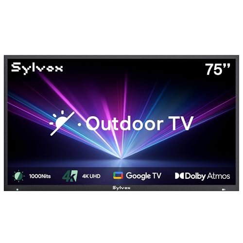 SYLVOX New 75” Outdoor Smart TV, Superior Waterproof Performance, Upgraded Matte Finish for Enhanced Anti-Glare Effect, Full Metal, with Dolby Atoms, 1000nits, Partial Sun Deck Pro 2.0+ Series
