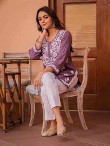 Image of Sidhidata Women Rayon Regular Stylish Kurti with 3 /4 Sleeves & Beautiful Neck Embroidery Ideal for Casual Office Wear & Everyday Comfort (Kurti Angell)