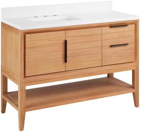 Signature Hardware 955226-48-rumb Aliso 48" Console Teak Single Basin Vanity Set with Cabinet, Vanity Top, and Rectangular Undermount Sink - 8" Faucet Holes - Natural Teak/Arctic White