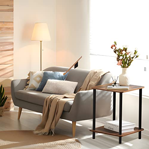 Quick Horse 2-Tier Side Table With Natural Wood Legs, Small Coffee Table, Nightstand For Bedroom, Living Room, Small Spaces (Rustic, 15.7" X 15.7" X 21.3") #TOP5