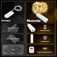 Mini Aufladbare Lichterkette mit Timer, 5M 50LED Warmweiß LED Lichterketten mit Wiederaufladbar USB-Kabel, Wasserdicht 8 Modi Lichterkette für Innen & Außen Weihnachten Hochzeit Party Garten (2 Stück) – Ansicht 2