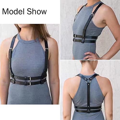 TOFBS Punk Tailleharnas Lederen borstriem Zwarte Goth-ketting Verstelbaar lichaamsvest Sieraden voor Vrouwen Meisjes Cosplay-feestje Rave Halloweenkostuum, #1, Eén maat - Image 6