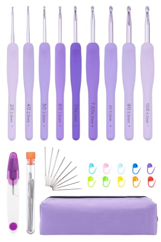 Image of Mdoker 30pcs Crochet Hook Set Purple Gradient Crochet Hooks Ergonomic Grip | Arthritis Friendly,Crochet Needles Set with Knitting & Crochet Supplies,Ideal Gift for Crocheting Beginner Lover,2.0mm-6.0mm