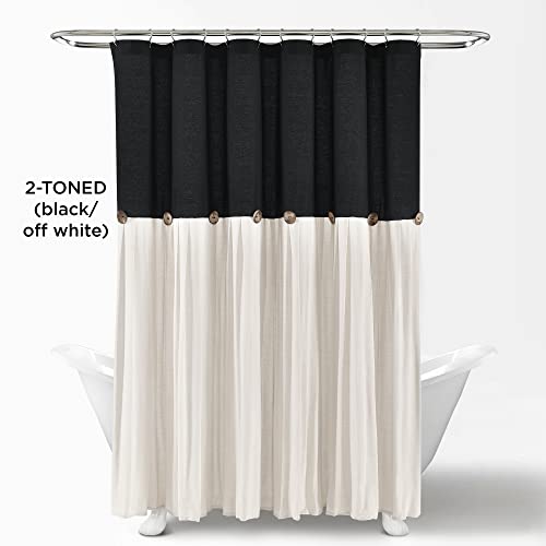 Lush Decor 16T005472 Linen Button Shower, 72" x 72", Black & White, W 72" x L 72" (1 Panels) - Image 2