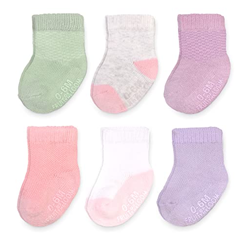 Fruit of the Loom Baby 6-Pack All Weather Crew-Length Socks, Mesh & Thermal Stretch - Unisex, Girls, Boys (12-24 Months, Modern Pink)