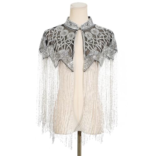1920s Flapper Dresses for Women Fringed Shawl Wraps Sequin Beaded Evening Cape Art Deco for Wedding Party2