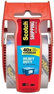 Scotch Cinta transparente de embalaje de envío resistente, dispensador rojo TM4DK, 1.88 in x 22.2 yardas, paquete de 2
