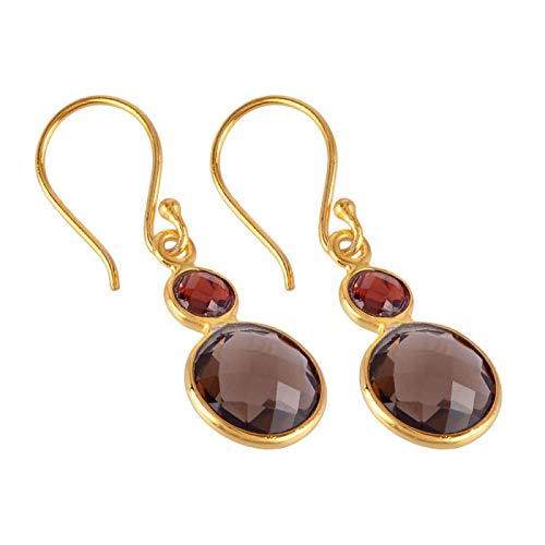 Granat, Rauchtopas Gold Vermeil 925 Silber Ohrhänger Muttertagsgeschenk