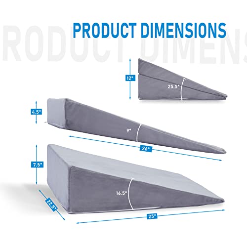 Dreamsir Bed Wedge Pillow, 3 In 1 Support, Adjustable To 4.5, 7.5 & 12 Inches, Memory Foam Wedge Pillows For Sleeping, Reading, Supporting Legs, Releasing Acid Reflux, Gerd, Snoring, Grey #TOP5