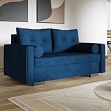 MOTIVENA Viena 2 Sitzer Sofa mit Schlaffunktion, Schlafsofa 160 cm Breit, Sofa 2 Sitzer, 2er Sofa, Sofa Klein, Keine Couch, Schlafsofa 2 Sitzer, Bonellfederkern (H4), Samt Sofa Blau (Dunkelblau)