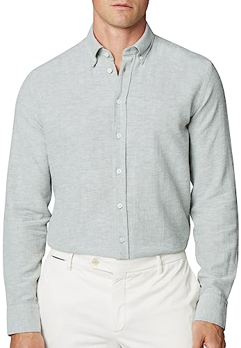 Hackett London Textura de Mezcla Camisa, Verde (Green), M para Hombre