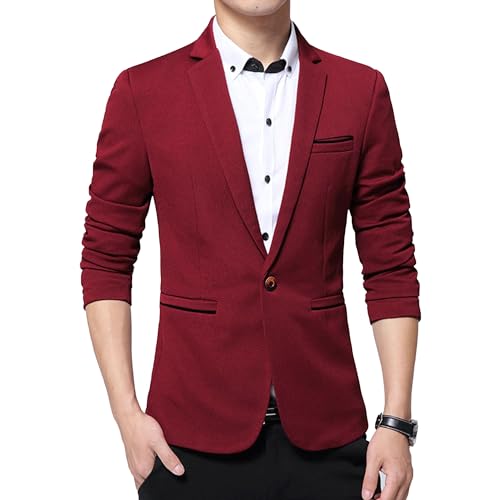 Men Casual Knit Sport Coat One Button Solid Business Suit Jackets Slim Fit Lightweight Blazer Jacket (3X-Large,Wine Red)