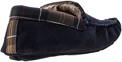 Barbour Mens Monty Winter Suede Durable Moccasin Faux Fur Slippers - Navy Suede - 6.5 | Image 1