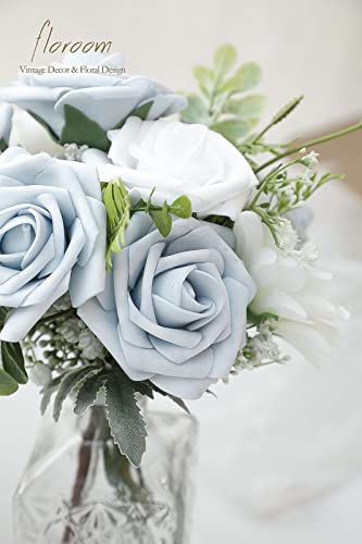 image for Floroom Artificial Flowers 50pcs Real Looking Powder Blue Foam Fake Ro