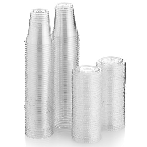 Green Direct 8 oz. Disposable Plastic Clear Cups With Flat Lids for Cold Drink / Bubble Boba / Iced Coffee / Tea / Smoothie Pack of 100
