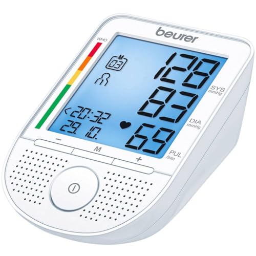 Beurer BM 49 Sprechendes Blutdruckmessgerät (DE, FR, IT, NL) mit Risiko-Indikator und Arrhythmie-Erkennung, zwei Benutzerspeicher mit 60 Speicherplätzen, Meldung bei Anwendungsfehlern
