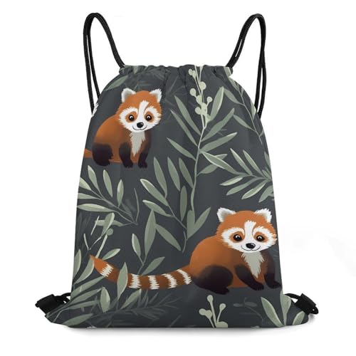Red Panda And Leaves Drawstring Backpack Durable Sport Gym Bags Daypack for Men Women 35 * 42cm