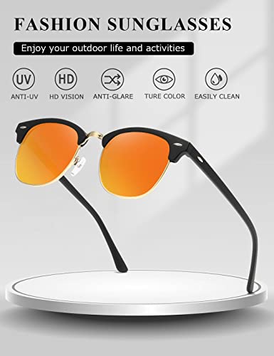 Image of AEVOGUE Polarized Semi Rimless Sunglasses for Men Women, Retro UV400 Sun Glasses for Driving Outdoor