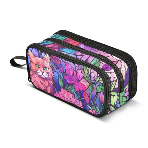 Image of Cat Flower Large Pencil Case Pen Pouch Bag Holder Organizer Stationery Bag