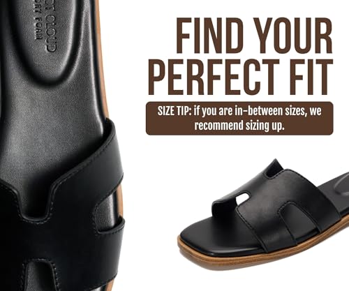 Image of Project Cloud 100% Genuine Leather Sandals for Women 2026 - Fashion Flat Womens Sandals with Memory Foam Insole Slides Sandals Women Footwear - Mules Women's Sandals (Jannel)