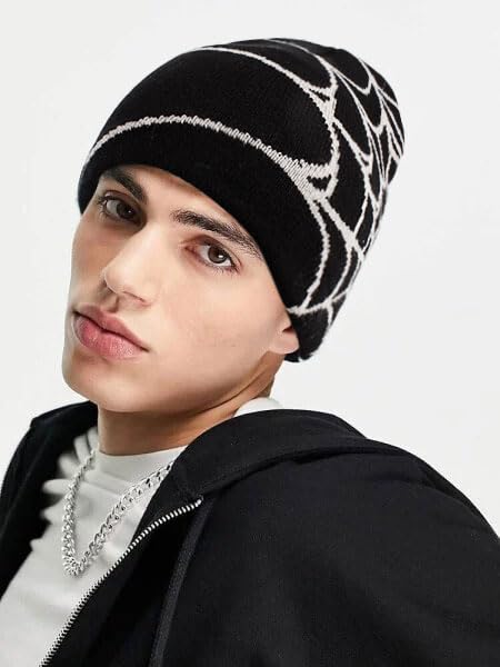 Geyanuo Y2k Beanie Hat Unisex Winter Warm Beanie for Women Mens Knitted Skull Spider Letter Slouchy Warm Hat White-red