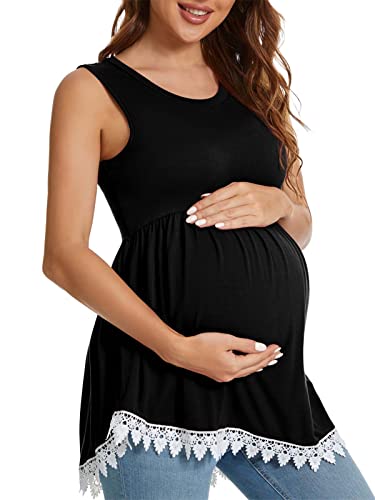 Xpenyo Womens Maternity Tank Top Sleeveless Lace Crochet Trim Peplum Cami Shirts Black Xl #TOP20