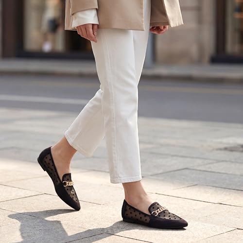 Image of Tilocow Metal Chain Loafers for Women Pointed Toe Slip on Flats Comfortable Fashion Work Shoes