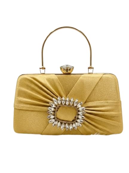 Women's Gold Bling Box Clutch Bag | Crystal Evening Party Handbag with Detachable Chain Strap | Bridal Wedding Purse for Party Rakhi Raksha Bandhan Festival Gift for Women-image-40