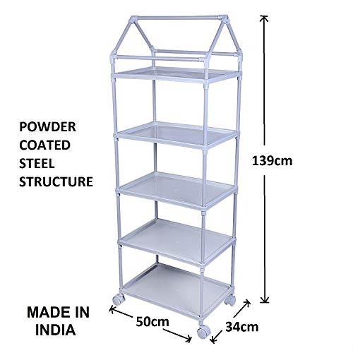 Image of Little One's | 5 Plastic Shelves Baby Foldable Wardrobe (Made in India), Unbreakable Material, (Steel Structure) | Jungle Blue | H5 /AB