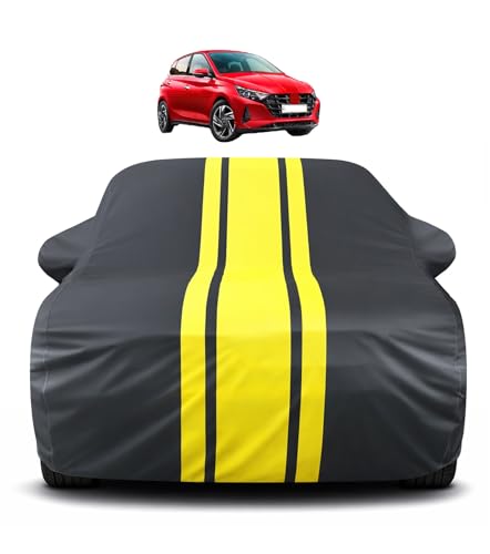 Image of Auto Hub Car Cover Compatible with Hyundai i20 (Model : 2020-Till Date) with Mirror Pocket, Soft Cotton Lining, i20 Car Cover Waterproof - Yellow-Black
