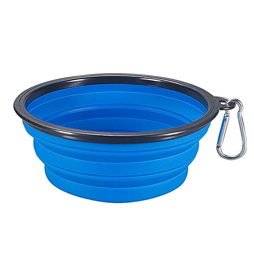 THAIN 犬 水飲み 携帯用 散歩用 折りたたみ式 ペット給水器 容量1000ML ペットボウル カラビナ 付き シリコン製 コンパクト 水やり用品 持ち運び便利 給水器 給餌器 (ブルー)
