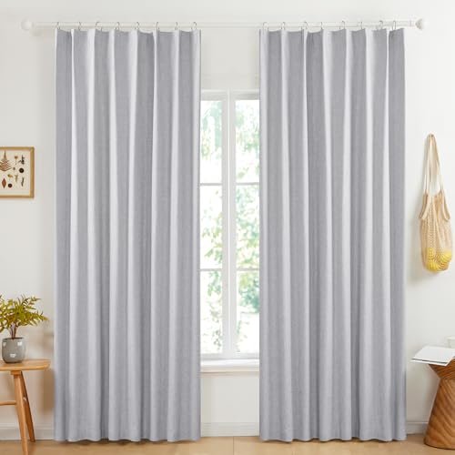 Deconovo 100% Blackout Pinch Pleat Curtains, Thermal Insulated Room Darkening Drapes for Bedroom & Living Room, Noise Reducing for Enhanced Sleep & Privacy, Light Grey, 50x95 Inch, Set of 2 Panels