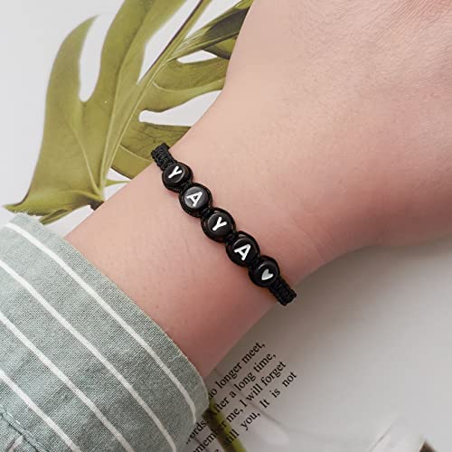 Image of seensea Personalized Name Bracelets for Family Sisters BFF Grandmother Mother Little Sister Bracelet with Letters Black Rope Woven Braided Adjustable Bracelets