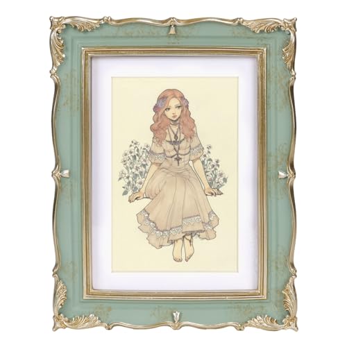 PHAREGE Vintage Picture Frame 5x7 Mint Green Gold, 5 by 7 Ornate Decorative Antique Frame with Mat for 4x6 Photo, Fancy Matted Frame for Desktop or Wall, Horizontal or Vertical