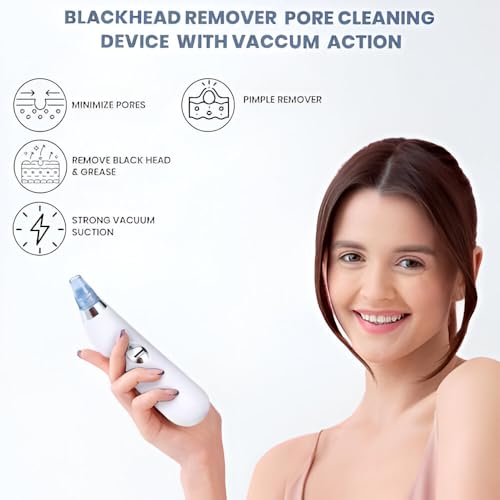 Image of Derma Suction Pore Cleaner - Blackhead Remover Vacuum Device with Suction Heads - Electric Facial Skin Cleanser for Acne, Oil & Dead Skin Removal - Gentle for All Skin Types (White 4 D Suction)