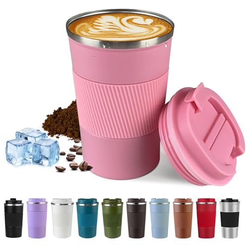Image of Stainless Steel Travel Coffee Mug with Lid, Vacuum Insulated Leak Proof Cup | Double wall vacuum insulation keeps drinks hot or cold for hours. Leak proof lid and non-slip grip for travel, office and car