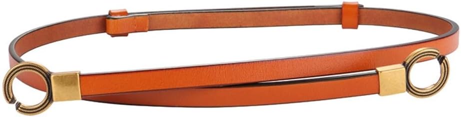 HBJWOV Women's Thin Belt Decoration Dress Shirt Retro Cowhide Thin Belt with Suit Sweater Small Belt(Orange)