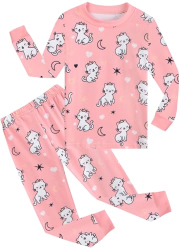 DDSOL Toddler Girls Pajamas Set Warm Pjs Baby Kids Long Sleeve Sleepwear Cat Love Heart Winter Jammies 2-7 Years