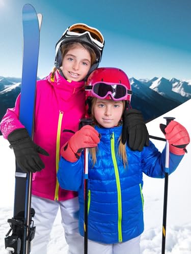 Image of SATINIOR 2 Pairs Kids Waterproof Winter Snow Gloves Ski Gloves for Boy Girl Outdoor Warm Thickening Snowboard
