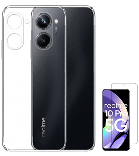 Image of Transparent Soft Silicone TPU Flexible Back Cover Compatible with Realme 10 Pro 5G and Screen Guard