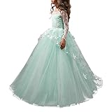 Abaowedding Lovely Flower Girl Dress Lace Long Sleeves Prom Gown (Aqua, 2)