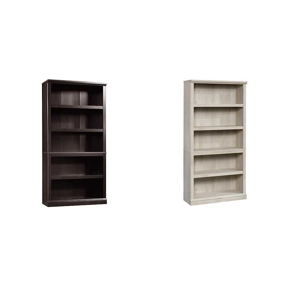 Sauder Select Collection 5-Shelf Bookcase, Estate Black Finish & Select Collection 5-Shelf Bookcase, Chalked Chestnut Finish